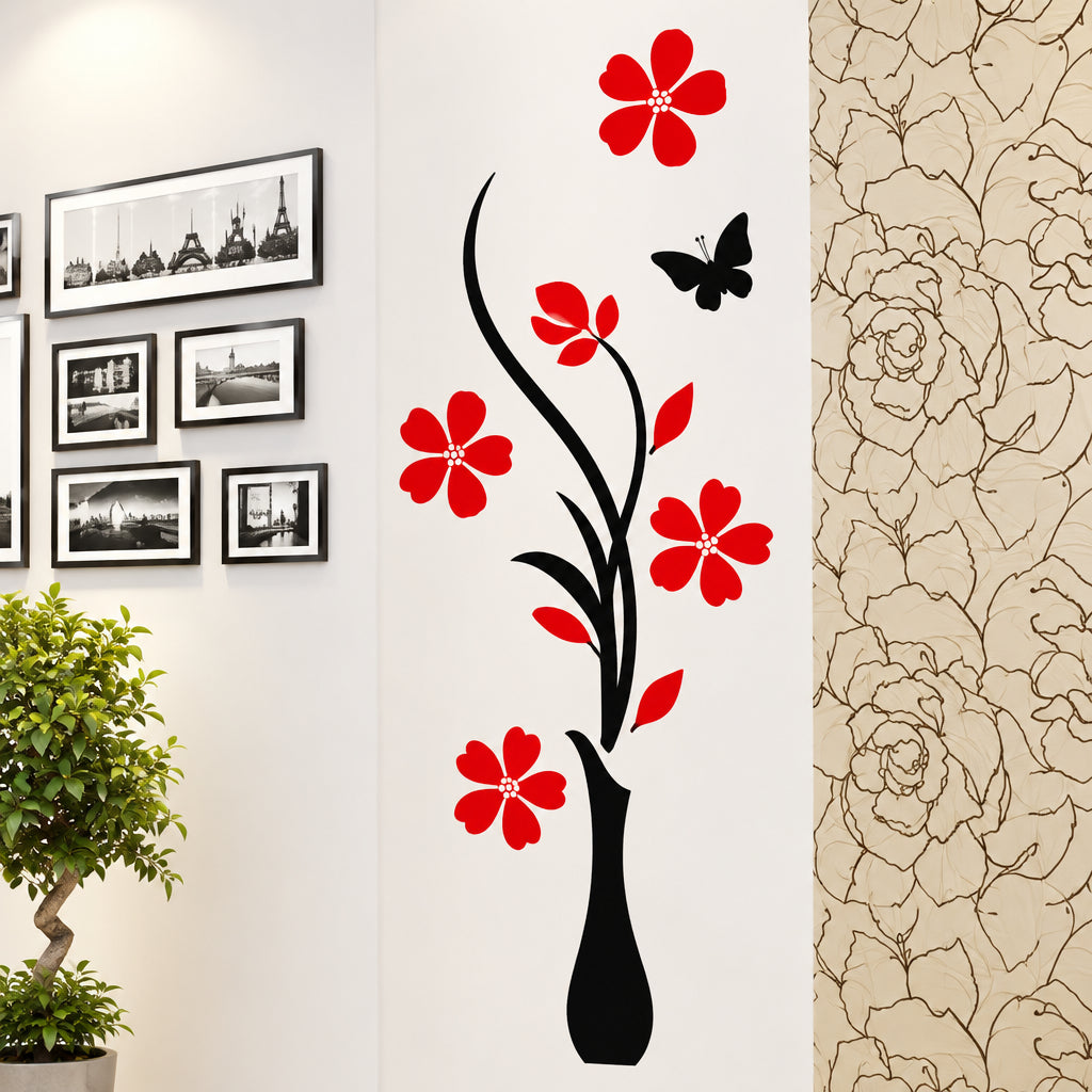 3D Acrylic Vase Wall Stickers