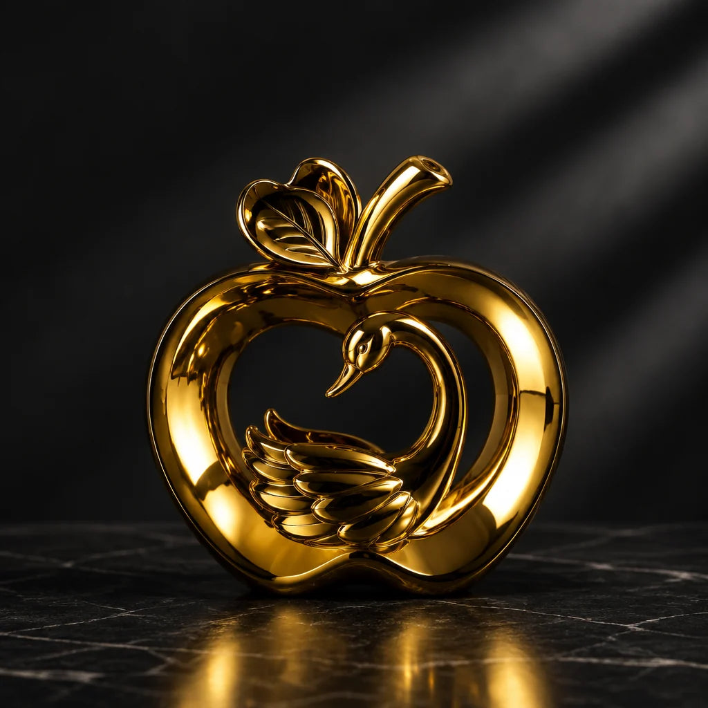Golden Apple Swan Decorative Showpiece